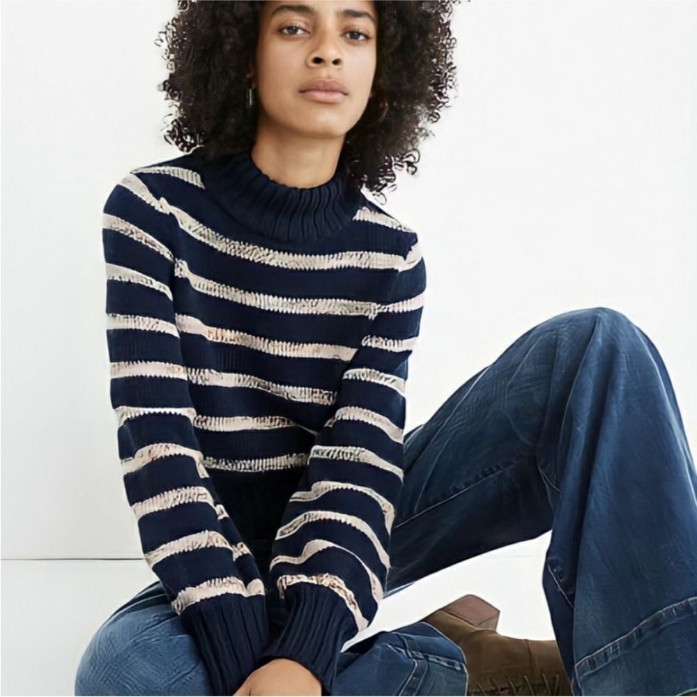 Madewell Metcalf Mockneck Sweater Stripe Wool Medium